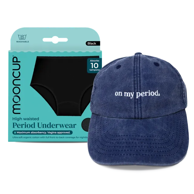 mooncup-cap-pants-bundle-cappellino-on-my-period-slip-mestruale image 1