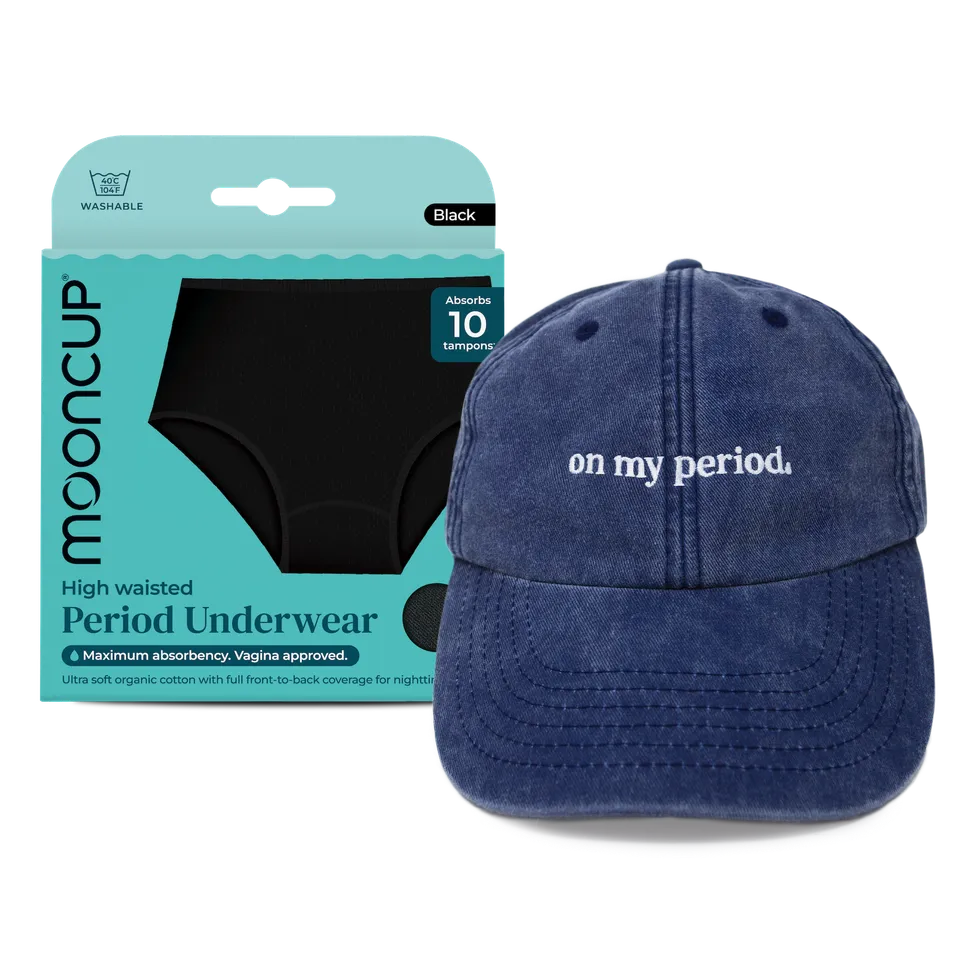 mooncup-cap-pants-bundle-cappellino-on-my-period-slip-mestruale image 1