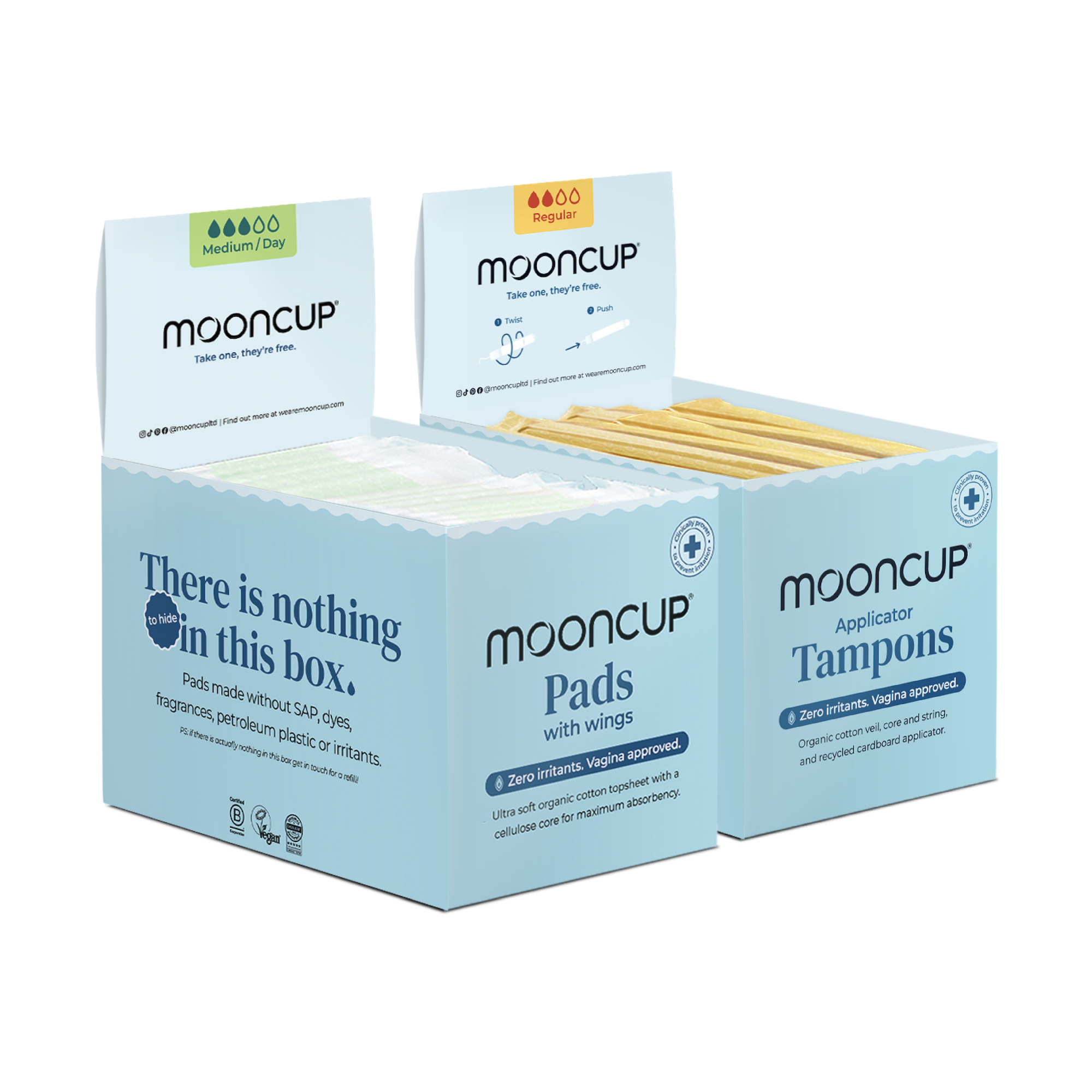 mooncup-display-box-bundle-medium-regular-80-assorbenti-60-tamponi image 1