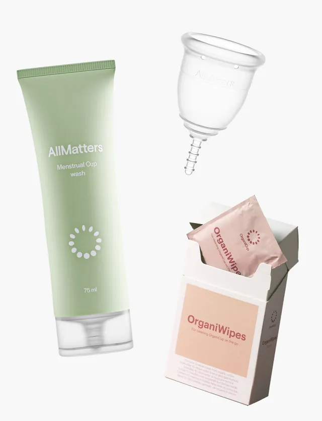 allmatters-cup-starter-kit-kit-coppetta-mestruale-detergente-salviette image 1