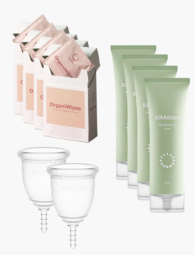 allmatters-full-coverage-cup-kit-kit-2-coppette-mestruali-detergenti-salviette image 1